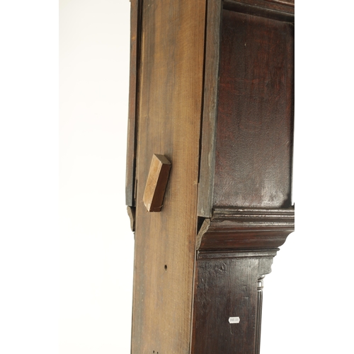 785 - WILLIAM HARGRAVES, SETTLE. A GEORGE III OAK EIGHT-DAY LONGCASE CLOCK the case with broken arched ped... 