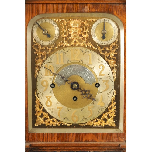 794 - A LATE 19TH CENTURY OAK CASED TRIPLE FUSEE QUARTER CHIMING BRACKET CLOCK, the carved case with reede... 