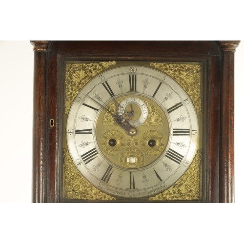 795 - JONAS BARBER, BOWLAND BRIDGE. AN EARLY 18TH CENTURY EIGHT DAY LONGCASE CLOCK the slender pine case w... 