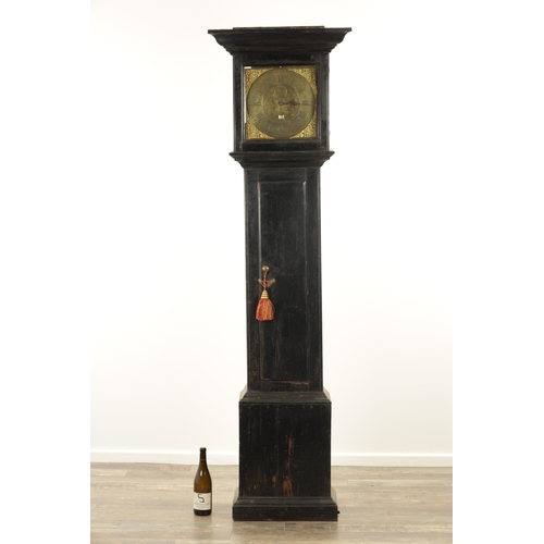 799 - JAMES WILSON, ASKRIGG. AN EARLY 18TH CENTURY EBONISED 30-HOUR LONGCASE CLOCK, the slender case with ... 