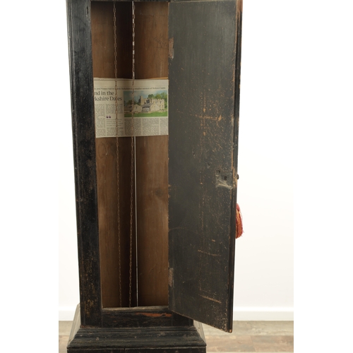 799 - JAMES WILSON, ASKRIGG. AN EARLY 18TH CENTURY EBONISED 30-HOUR LONGCASE CLOCK, the slender case with ... 