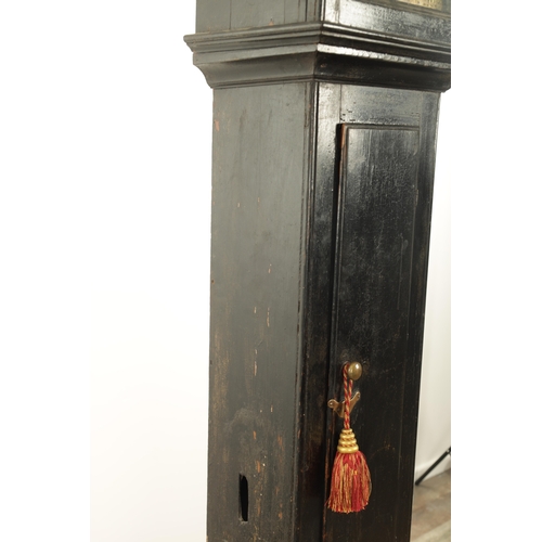 799 - JAMES WILSON, ASKRIGG. AN EARLY 18TH CENTURY EBONISED 30-HOUR LONGCASE CLOCK, the slender case with ... 