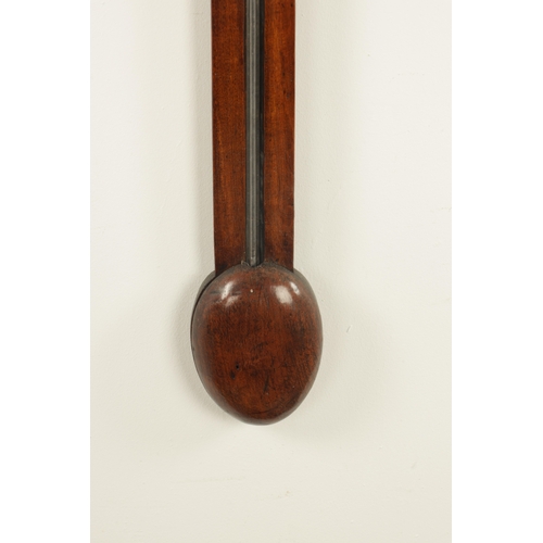 801 - AN 18TH CENTURY PROVINCIAL WALNUT STICK BAROMETER with calibrated brass dials (92cm high )