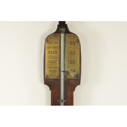 801 - AN 18TH CENTURY PROVINCIAL WALNUT STICK BAROMETER with calibrated brass dials (92cm high )