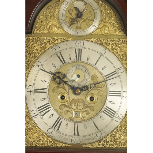 805 - JOHN OGDEN, DARLINGTON. A GEORGE II EIGHT DAY LONGCASE CLOCK the slender mahogany case with dental m... 