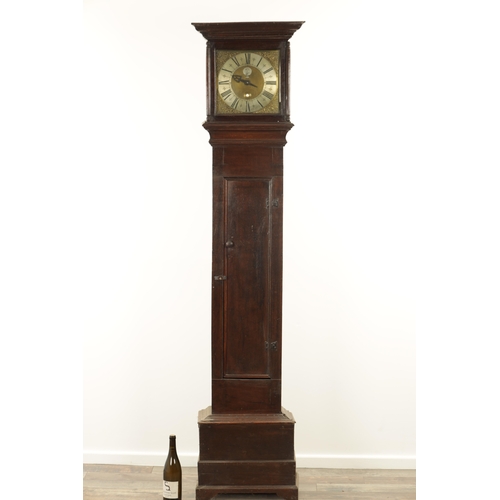 810 - PETER HATHORNTHWAITE, KIRKBY LONSDALE. AN EARLY 18TH CENTURY 30-HOUR LONGCASE CLOCK, the slender oak... 