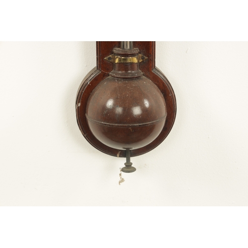 814 - SCHMALCALDER 82, STRAND LONDON. A GEORGE III FIGURED MAHOGANY STICK BAROMETER the arched case with a... 