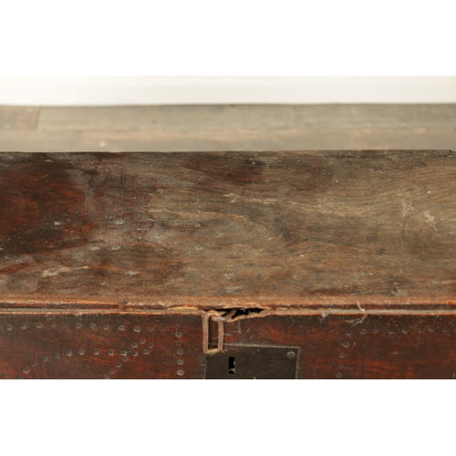 818 - A LATE 17TH CENTURY ELM PLANK COFFER with later punch decoration bearing initials J S and dated 1780... 