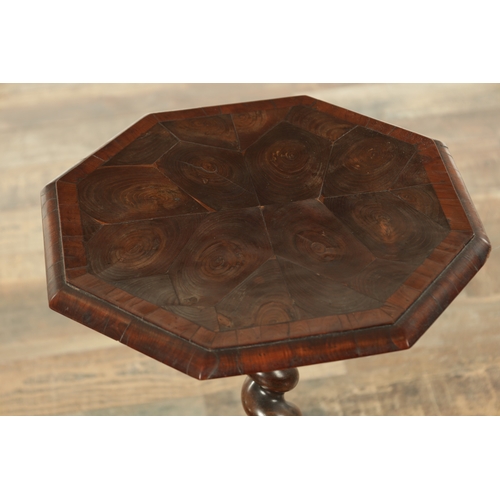 819 - A 19TH CENTURY WILLIAM AND MARY STYLE LABURNUM OYSTER VENEERED TABLE with an octagonal-shaped top an... 