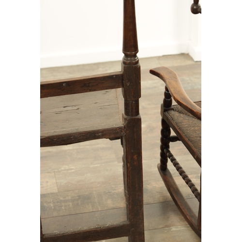 825 - A 17TH CENTURY JOINED OAK BACK STOOL TOGETHER WITH THREE 19TH CENTURY CHILDS CHAIRS (back stool 43cm... 