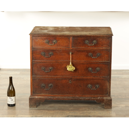 832 - A SMALL EARLY GEORGE III OAK CHEST OF DRAWERS with cross-banded top above two small and three long g... 