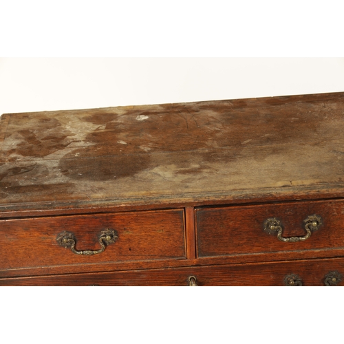 832 - A SMALL EARLY GEORGE III OAK CHEST OF DRAWERS with cross-banded top above two small and three long g... 