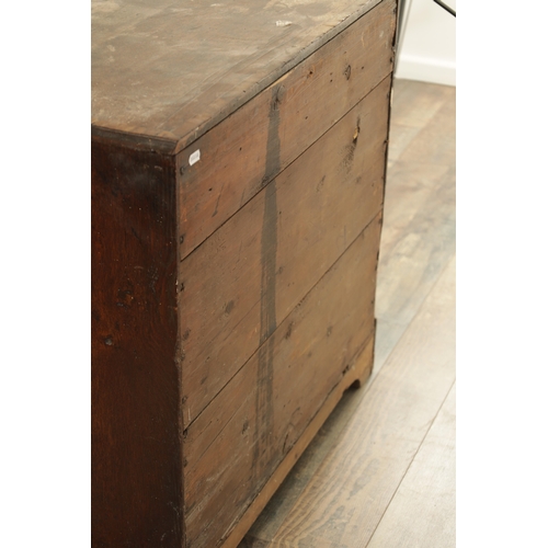 832 - A SMALL EARLY GEORGE III OAK CHEST OF DRAWERS with cross-banded top above two small and three long g... 