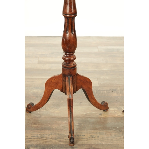 839 - AN EARLY 18TH CENTURY OAK CANDLE STAND TOGETHER WITH A 19TH CENTURY FRUITWOOD TRIPOD TABLE both with... 