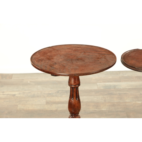 839 - AN EARLY 18TH CENTURY OAK CANDLE STAND TOGETHER WITH A 19TH CENTURY FRUITWOOD TRIPOD TABLE both with... 