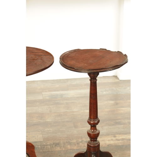 839 - AN EARLY 18TH CENTURY OAK CANDLE STAND TOGETHER WITH A 19TH CENTURY FRUITWOOD TRIPOD TABLE both with... 