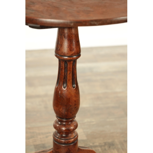 839 - AN EARLY 18TH CENTURY OAK CANDLE STAND TOGETHER WITH A 19TH CENTURY FRUITWOOD TRIPOD TABLE both with... 