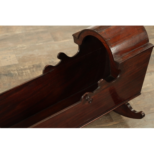 841 - A GEORGE III MAHOGANY DOLLS CRADLE with shaped sides raised on rockers. (67cm wide )