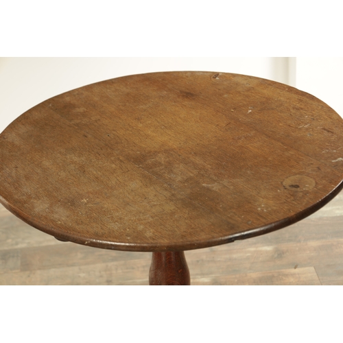 844 - AN 18TH CENTURY FRUITWOOD TILT TOP TRIPOD TABLE with ringed vase-shaped stem - initialled registrati... 