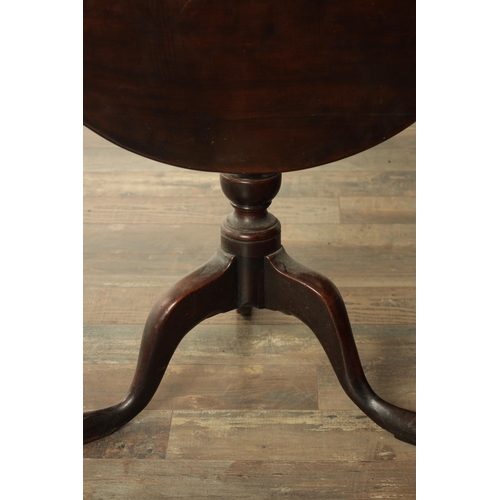 844 - AN 18TH CENTURY FRUITWOOD TILT TOP TRIPOD TABLE with ringed vase-shaped stem - initialled registrati... 