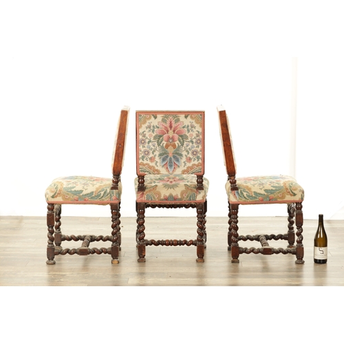 847 - A SET OF SIX WILLIAM AND MARY WALNUT TAPESTRY UPHOLSTERED DINING CHAIRS with barley twist legs and f... 