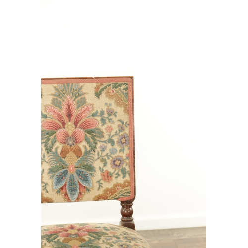 847 - A SET OF SIX WILLIAM AND MARY WALNUT TAPESTRY UPHOLSTERED DINING CHAIRS with barley twist legs and f... 