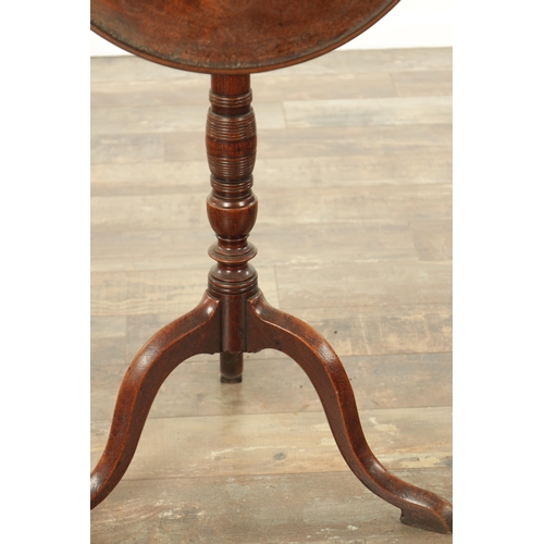 848 - A GEORGE III MAHOGANY TILT-TOP TABLE with ring-turned stem and tripod base. (46cm diameter 77cm high... 