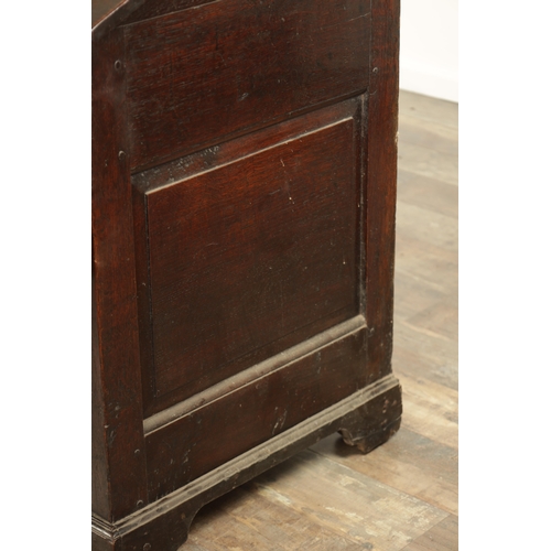 849 - AN EARLY PRIMITIVE 17TH CENTURY JOINED OAK BUREAU with shallow fall front and fitted small drawers a... 