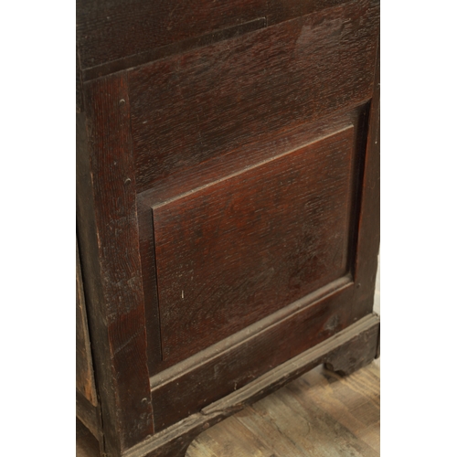 849 - AN EARLY PRIMITIVE 17TH CENTURY JOINED OAK BUREAU with shallow fall front and fitted small drawers a... 