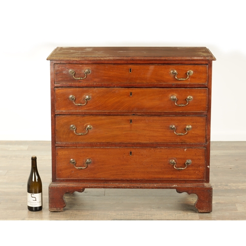 859 - A GEORGE III MAHOGANY CHEST OF DRAWERS with four long graduated drawers fitted with swan-neck handle... 