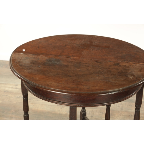 864 - AN EARLY 18TH CENTURY OAK DEMI LUNE SIDE TABLE with fold-down back and hinged top, raised on ring-tu... 