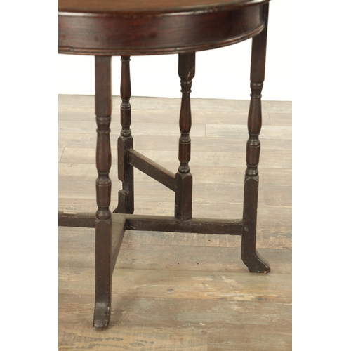 864 - AN EARLY 18TH CENTURY OAK DEMI LUNE SIDE TABLE with fold-down back and hinged top, raised on ring-tu... 