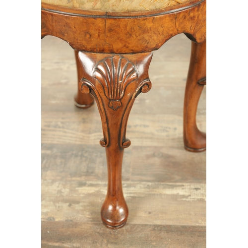 869 - A GEORGE I STYLE OVAL WALNUT DRESSING STOOL AND A SIMILAR WALNUT SIDE CHAIR both with shell-carved f... 