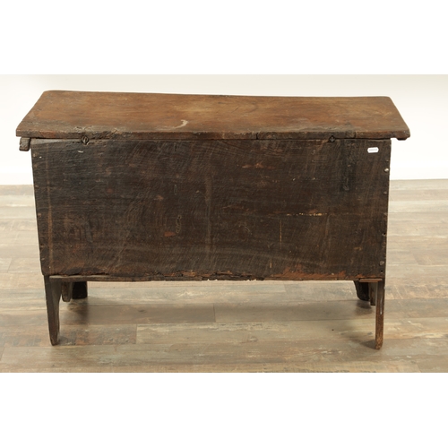 870 - A 17TH CENTURY SMALL NAILED PLANK COFFER the joined double panelled front with moulded borders and c... 