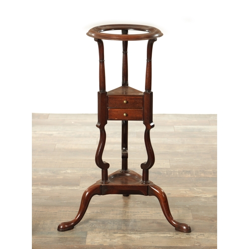 874 - A GEORGE III MAHOGANY WIG STAND with fitted small drawers and shaped supports, raised on cabriole le... 