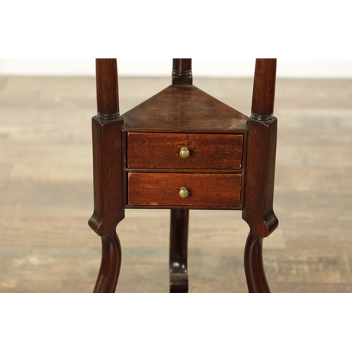 874 - A GEORGE III MAHOGANY WIG STAND with fitted small drawers and shaped supports, raised on cabriole le... 