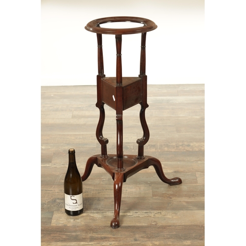 874 - A GEORGE III MAHOGANY WIG STAND with fitted small drawers and shaped supports, raised on cabriole le... 