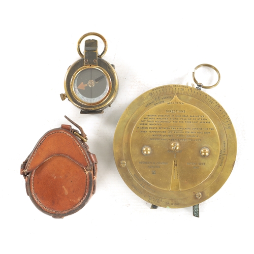 672a - A WW1 BRASS POCKET COMPASS AND A BAROMETER FORECASTER the brass forcaster signed Negretti & Zambra, ... 