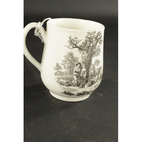 379 - A WORCESTER BELL SHAPED TANKARD WTH HANCOCK PRINT OF MILKING SCENE AND RURAL LOVERS CIRCA 1760 (8.5c... 