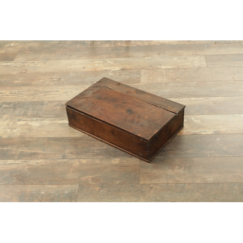 559 - A 19TH CENTURY PINE BOX CONTAINING A VARIOUS SELECTION OF 18TH CENTURY KITCHEN UTENSILS, including s... 