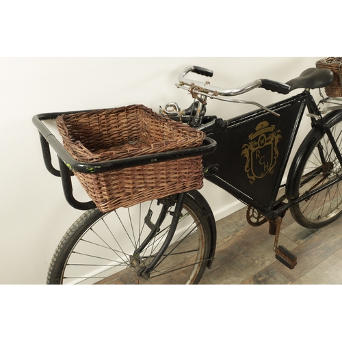 741 - A VINTAGE 1950'S DELIVERY/GROCERY TRADESMAN BICYCLE fitted with baskets to the front and back with a... 