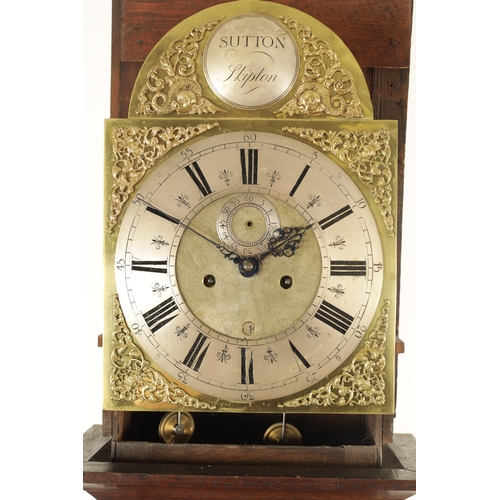 798 - SUTTON, SKIPTON. A MID 18TH CENTURY EIGHT DAY LONGCASE CLOCK, the slender oak case with boxwood and ... 