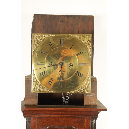 816 - THOMAS HARGRAVES, SETTLE. A GEORGE III OAK AND MAHOGANY LONGCASE CLOCK the case with reeded columns ... 