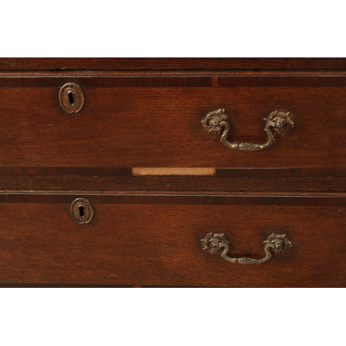 857 - A GEORGE III OAK AND WALNUT CROSS-BANDED CHEST OF DRAWERS with Rococo style gilt brass handles and b... 