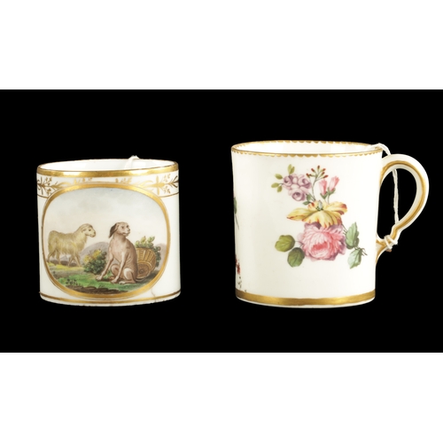 208 - A SEVRES COFFEE CAN CIRCA 1770 TOGETHER WITH A PARIS PORCELAIN COFFEE CAN CIRCA 1810 (7cm high)