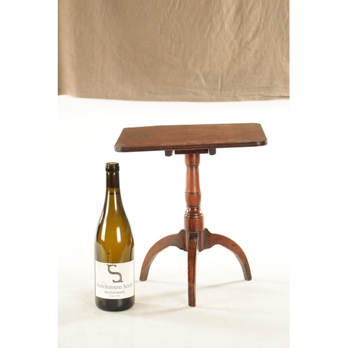 736 - A 19TH CENTURY MINIATURE FRUIT WOOD TILT TOP TABLE with turned stem and splayed tripod legs.