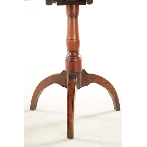 736 - A 19TH CENTURY MINIATURE FRUIT WOOD TILT TOP TABLE with turned stem and splayed tripod legs.