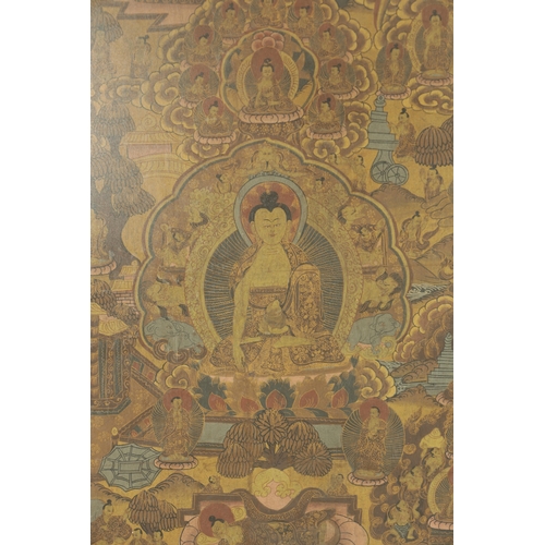 116 - A PAIR OF 19TH CENTURY POLYCHROME FABRIC TIBETAN THANGKA depicting Vishnu and attending deity figure... 