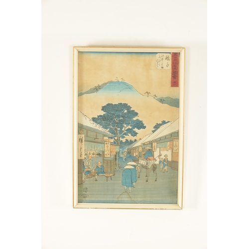 164 - A SET OF THREE JAPANESE MEIJI PERIOD WATERCOLOURS ON SILK depicting Mount Fuji and figural landscape... 