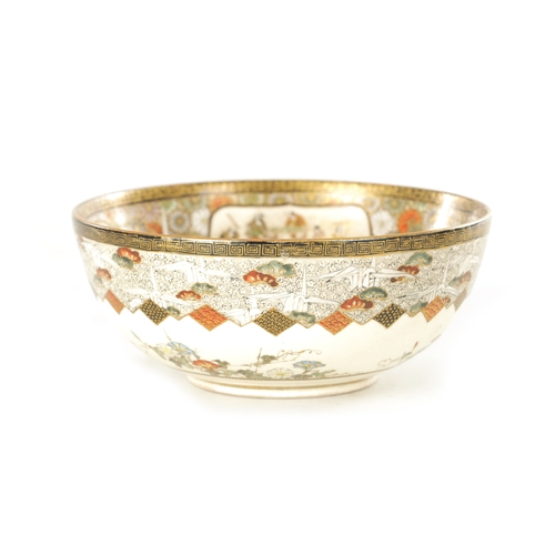 166 - A MEIJI PERIOD JAPANESE SATSUMA BOWL the interior finely decorated with figural and floral panels wi... 